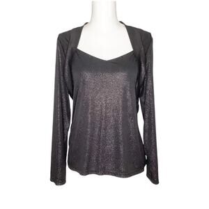 Doncaster Sport Black Silver Sparkle Layered Look Long Sleeve Top Medium